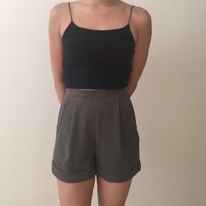 High Waisted Olive Crepe Shorts